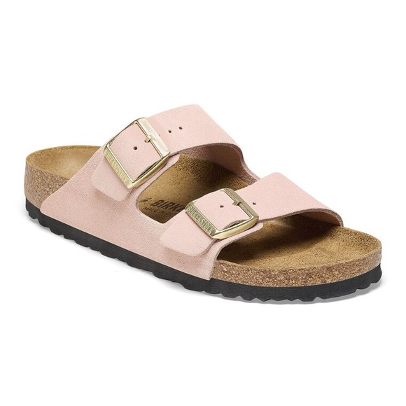 Birkenstock 40 Arizona Suede Leather Sandals in Pink Rose with Gold Buckle - Picture 1 of 6